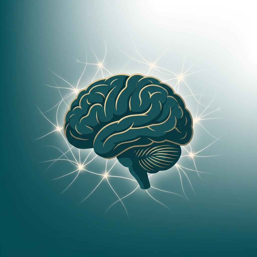 Ilustração do cerebelo humano com redes de conexões neurais em tons de azul-petróleo e dourado sobre fundo branco, representando os avanços no tratamento das ataxias cerebelares