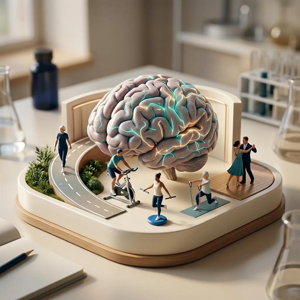 Diorama médico mostrando exercício como parte do tratamento da doença de Parkinson