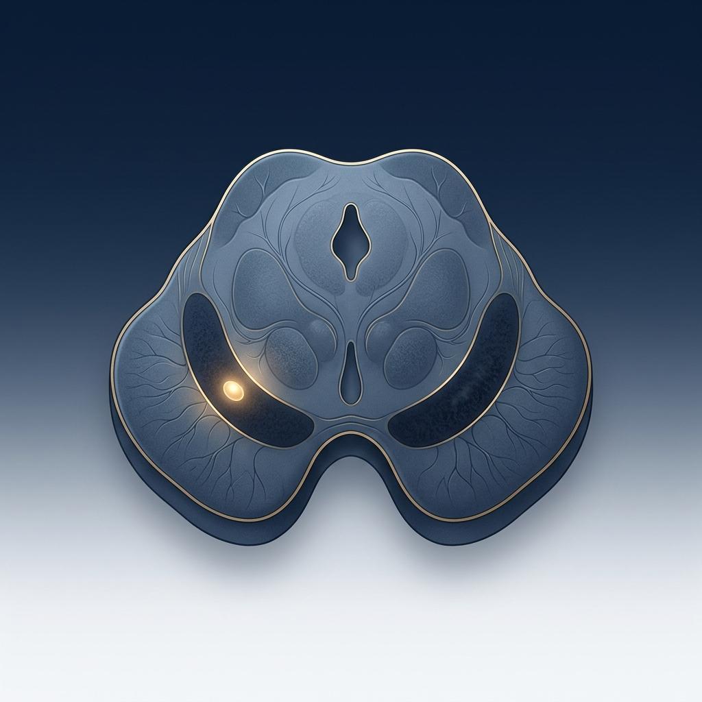 Ilustração médica da substância negra no cérebro com destaque para o nigrossoma em exame de ressonância