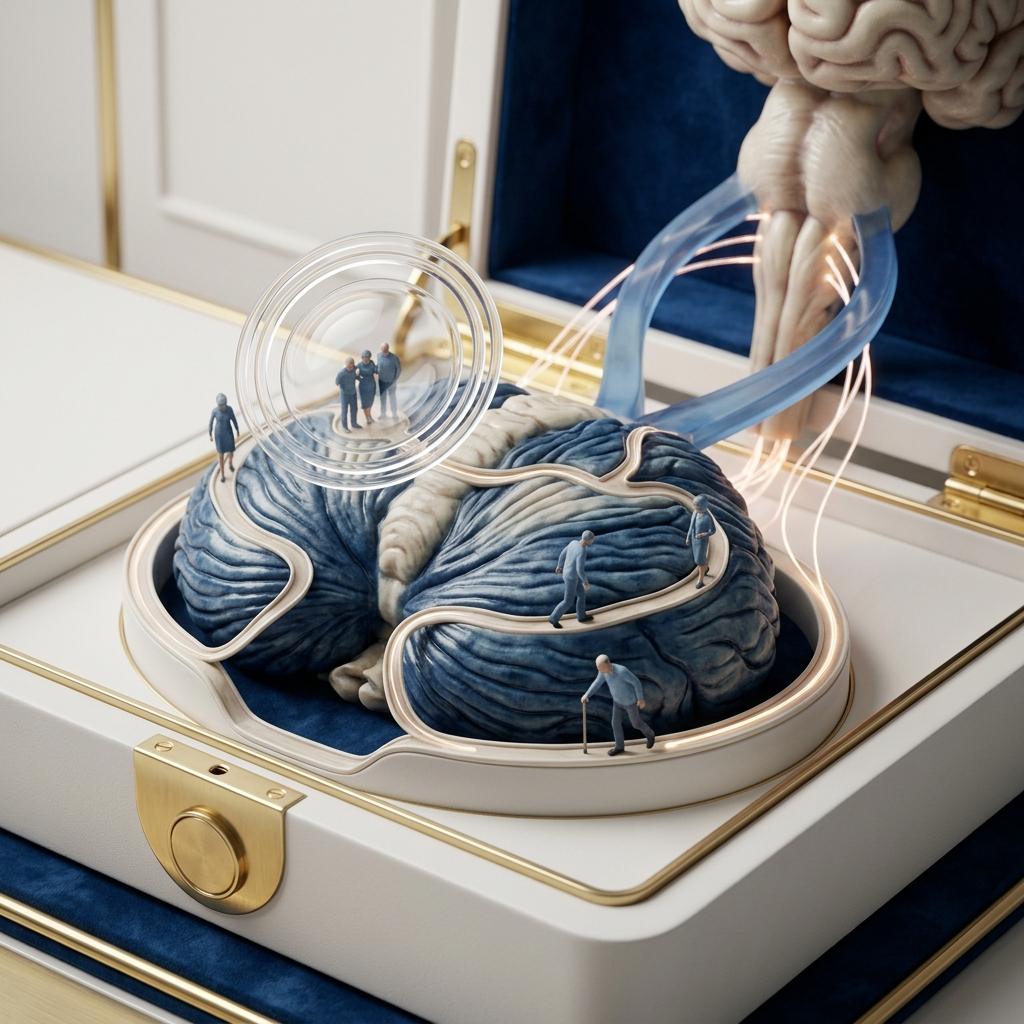 Ilustração médica do cerebelo e vias cerebelares representando SCA27B