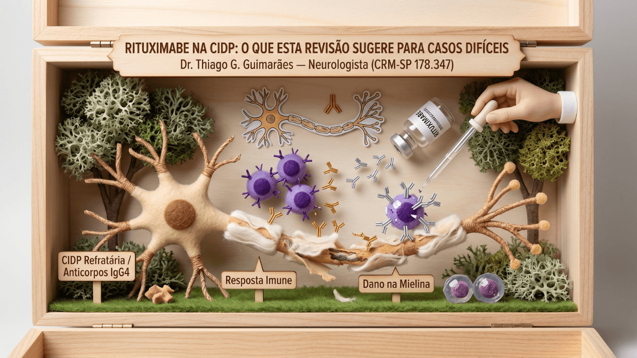 Ilustração médica de nervos periféricos e resposta imune em neuropatia inflamatória