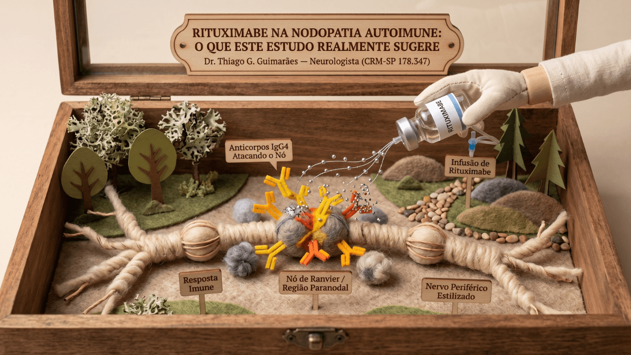 Ilustração médica sobre rituximabe na nodopatia autoimune
