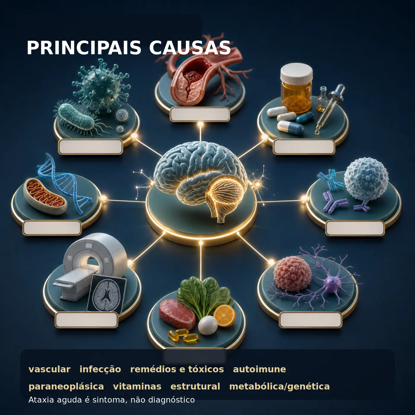 Mapa visual das principais causas de ataxia cerebelar aguda