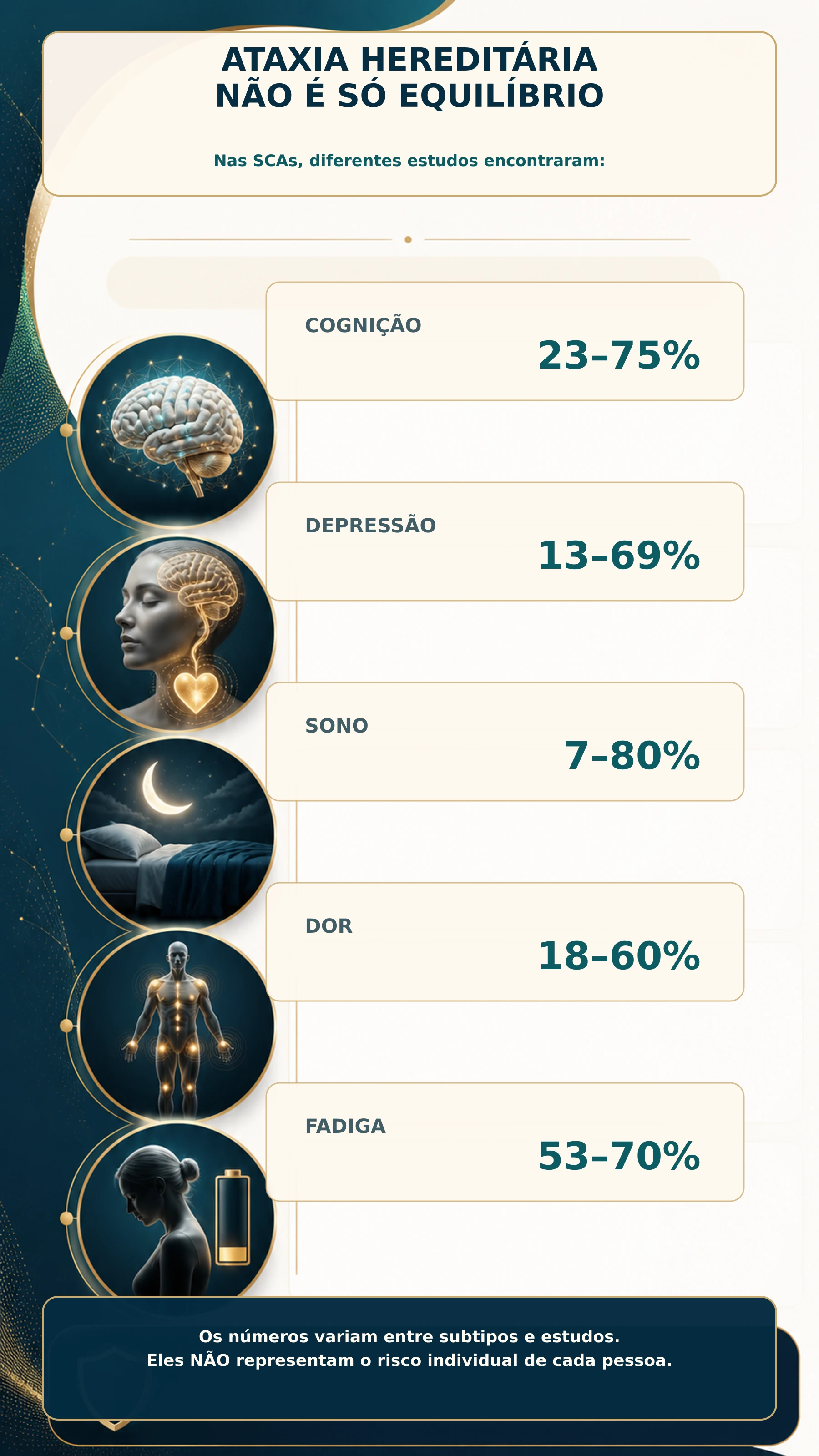 Infográfico sobre sintomas não motores nas ataxias hereditárias