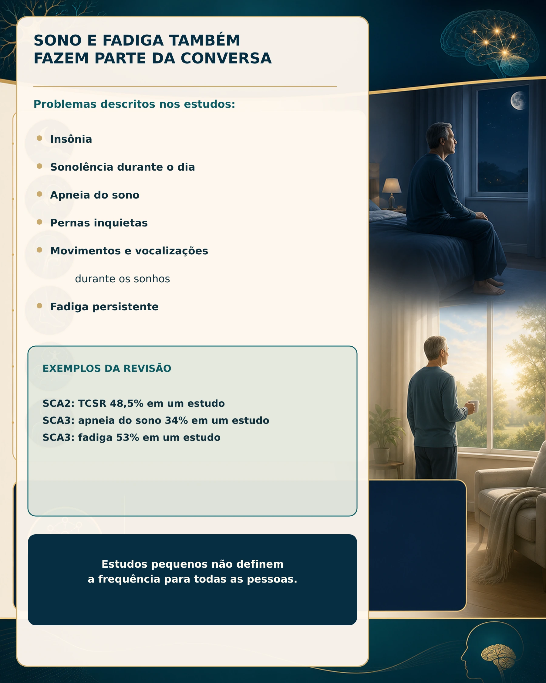 Infográfico sobre sono e fadiga nas ataxias hereditárias