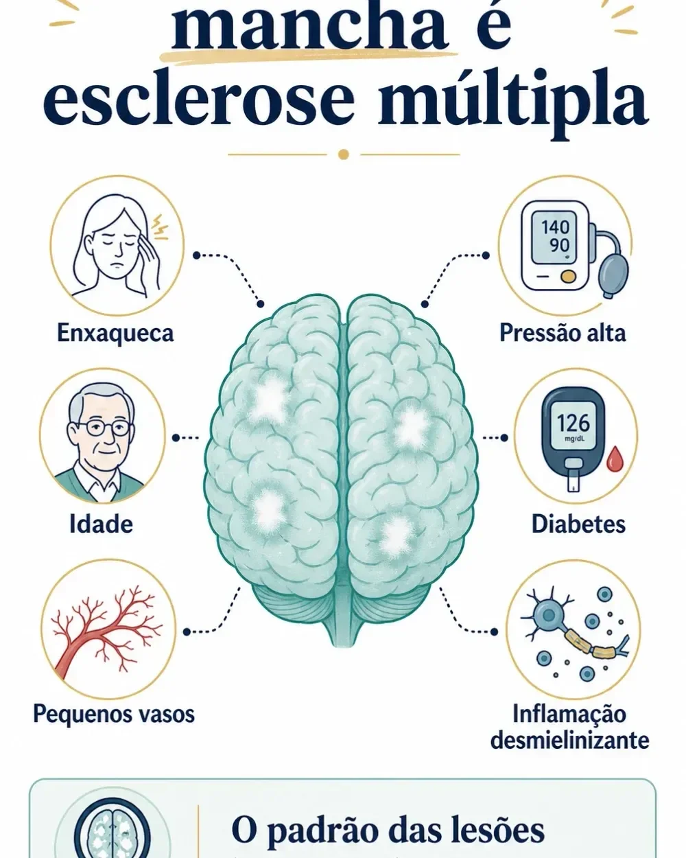 Infográfico explicando que nem toda mancha branca na ressonância é esclerose múltipla