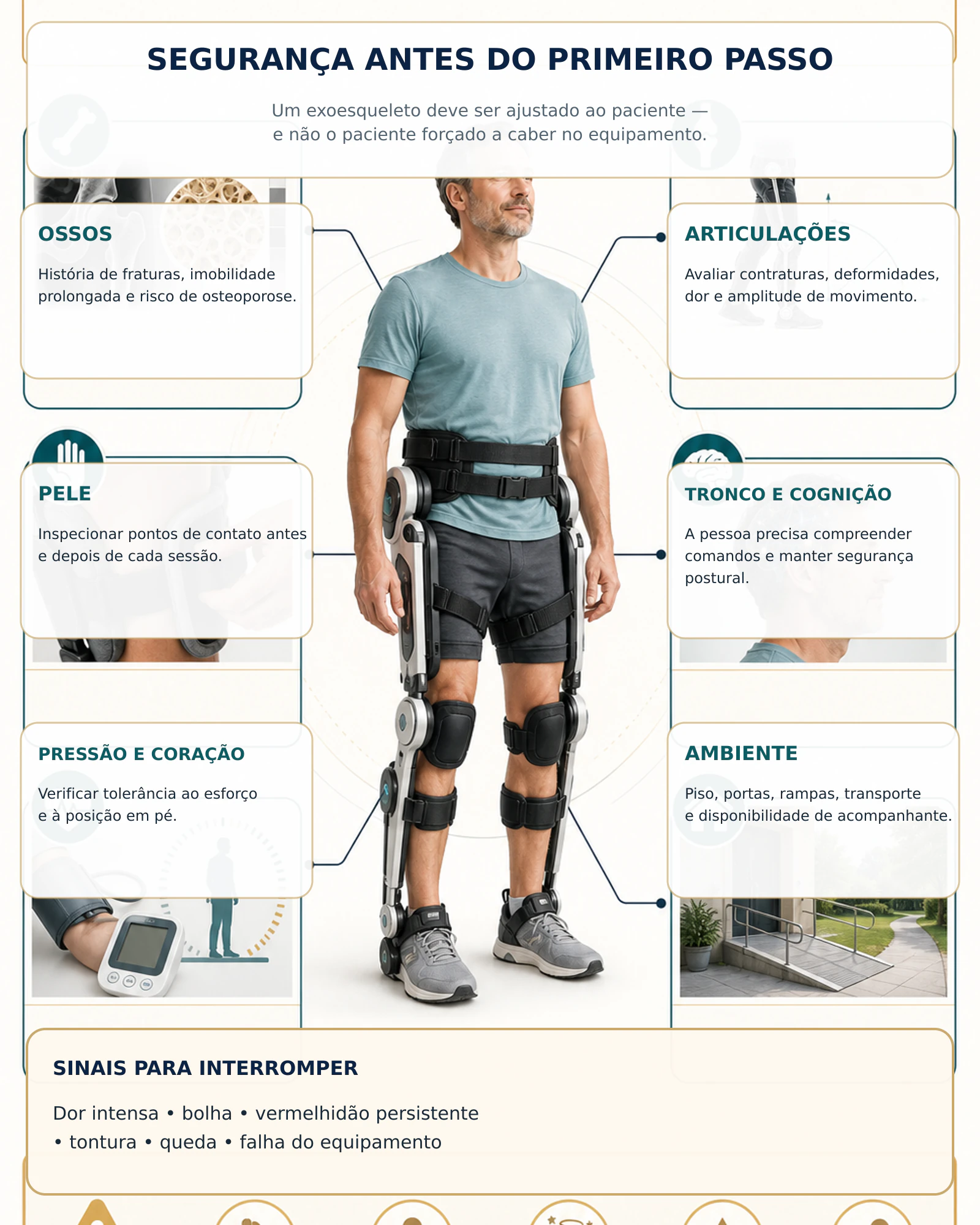 Infográfico com avaliação de segurança antes do uso de um exoesqueleto