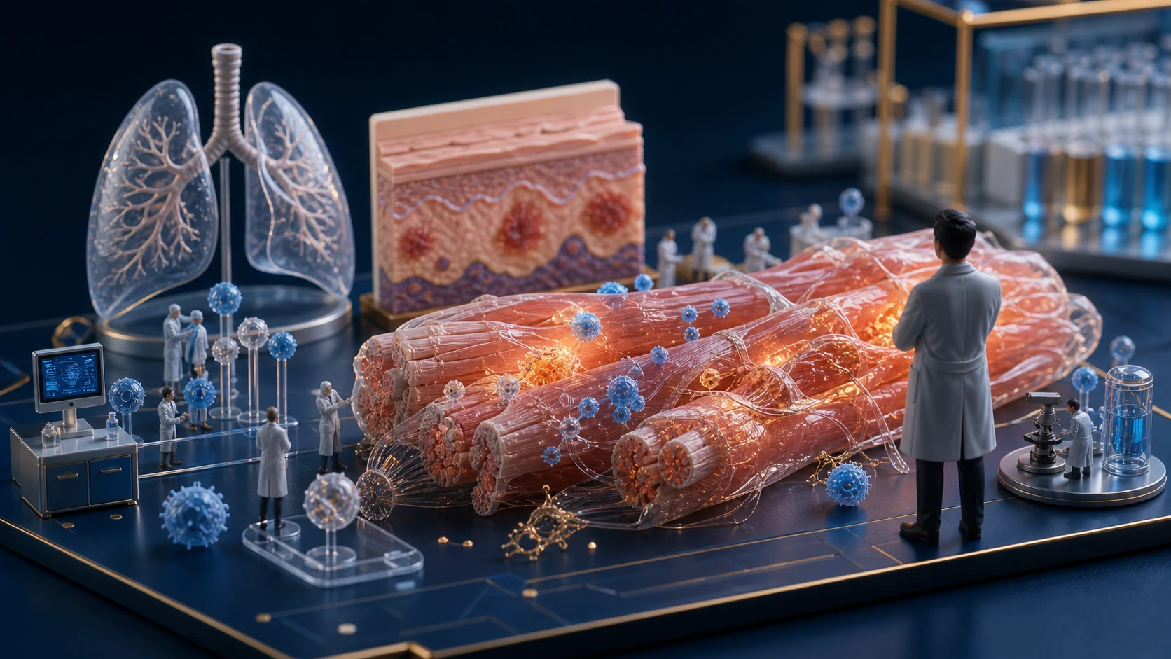 Diorama médico sobre miopatias inflamatórias