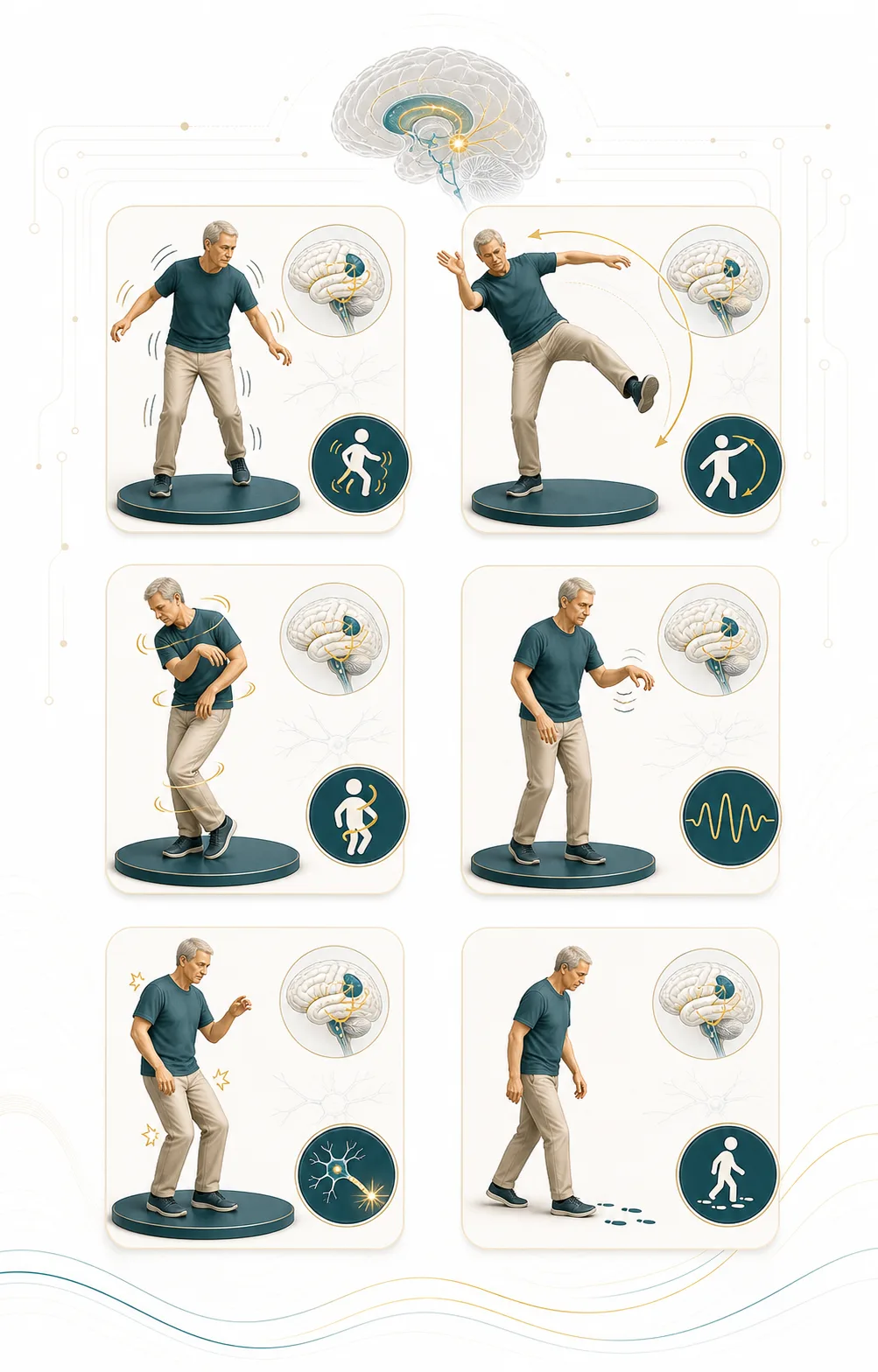 Infográfico sobre tipos de movimentos involuntários após AVC