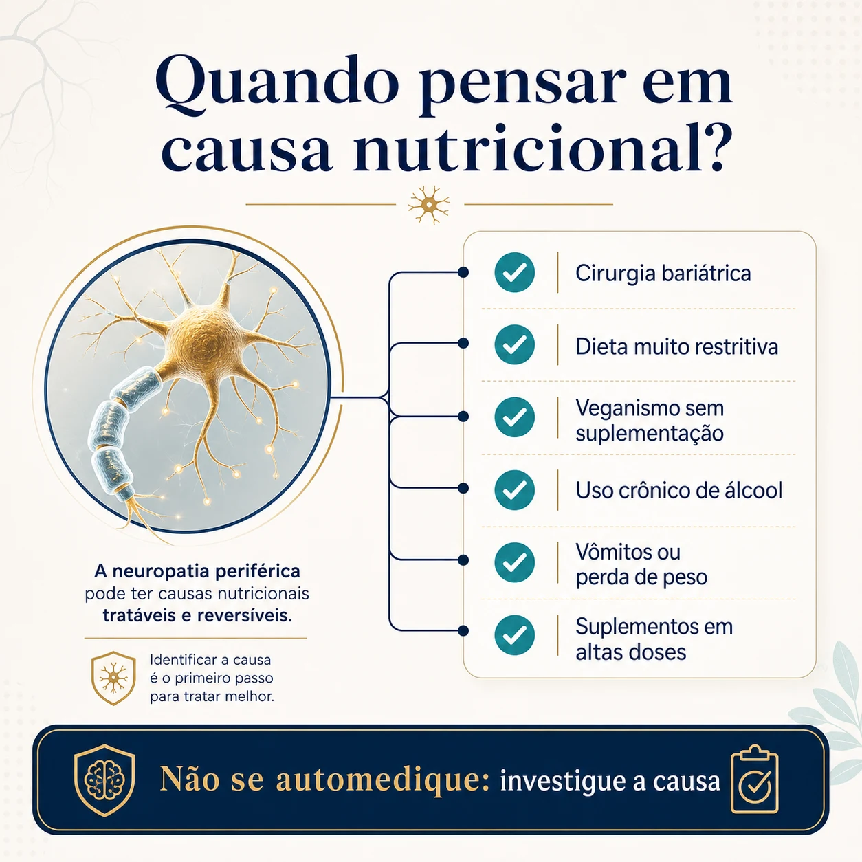 Infográfico com texto sobre quando investigar causa nutricional de neuropatia