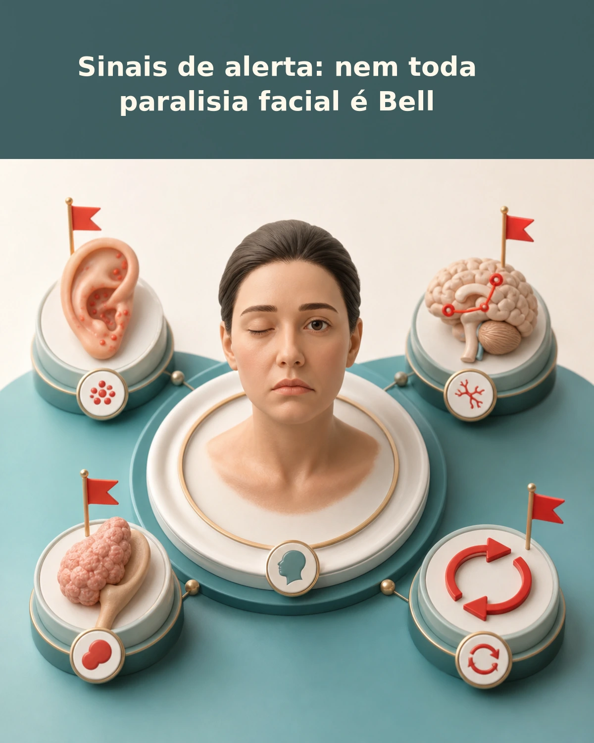 Diorama educativo com sinais de alerta na paralisia facial periférica