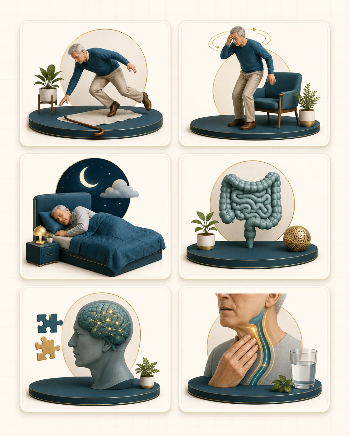 Ilustração médica com sinais do dia a dia que ajudam a conversar sobre prognóstico no Parkinson