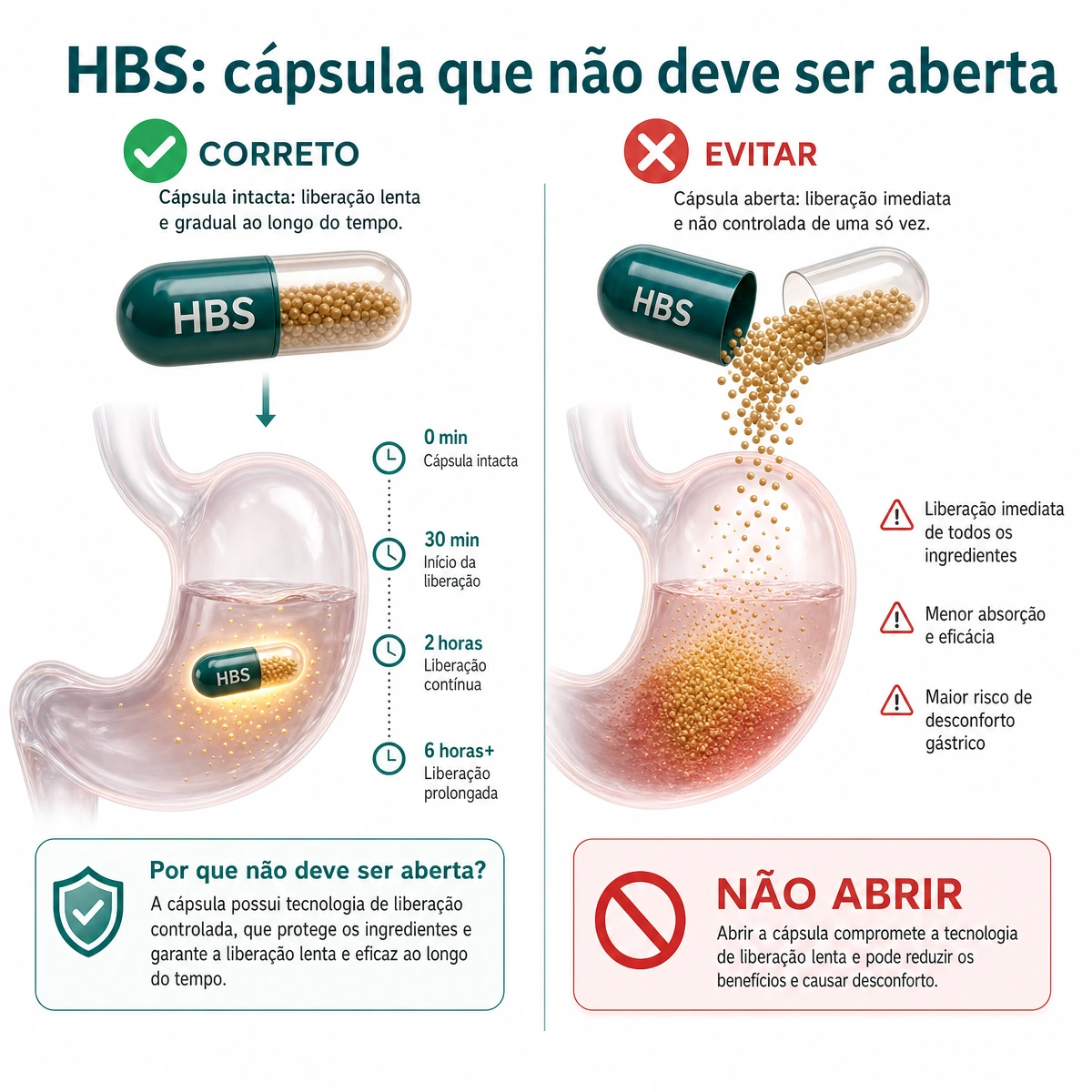 Ilustração didática mostrando que a cápsula HBS não deve ser aberta