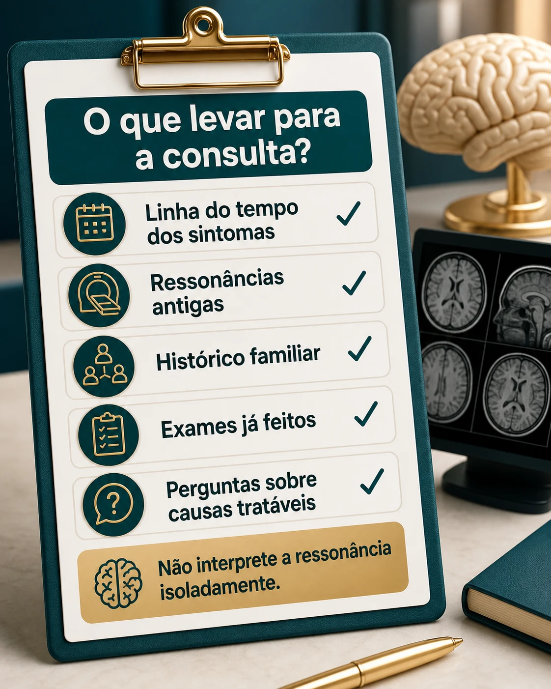 Infográfico checklist para pacientes com alterações da substância branca na ressonância
